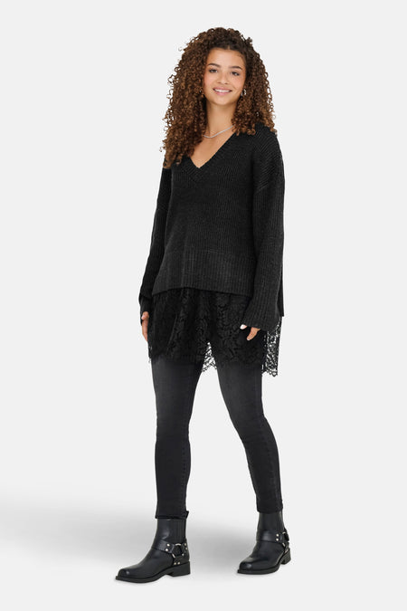 ONLVIVIA LS LIFE V-NECK LACE MIX KNIT