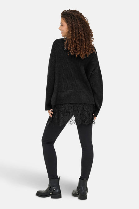 ONLVIVIA LS LIFE V-NECK LACE MIX KNIT