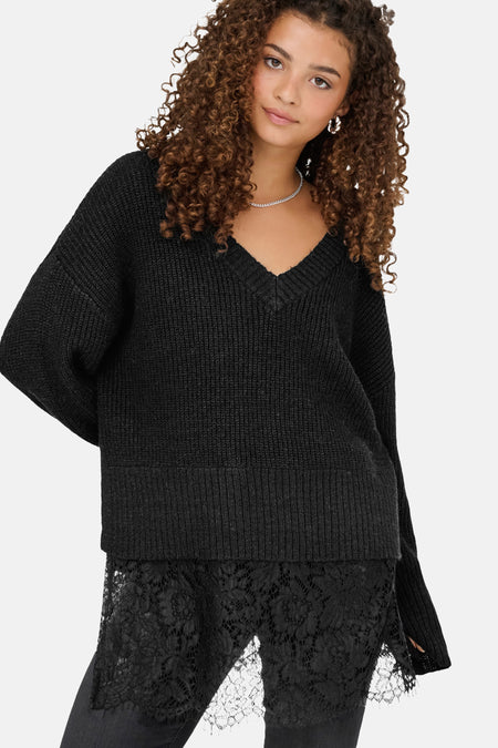 ONLVIVIA LS LIFE V-NECK LACE MIX KNIT