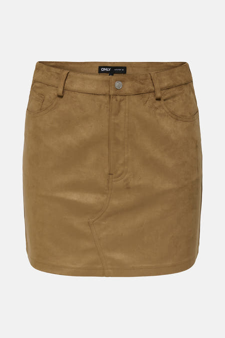 Jupe courte brune d'ONLY, avec poches à l'avant et fermeture à glissière.