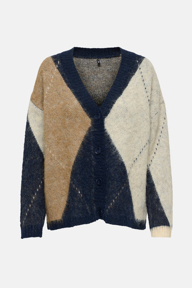 Veste multicolore de ONLY, avec un motif à carreaux en brun, bleu et blanc cassé et fermeture à boutons.