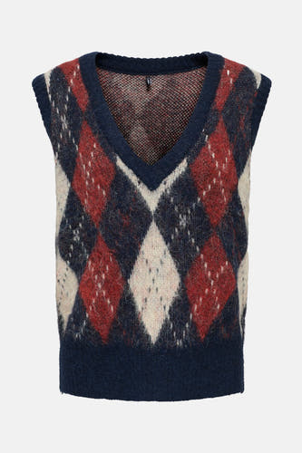 Veste sans manches bleue d'ONLY avec un motif à carreaux en rouge, bleu et blanc.