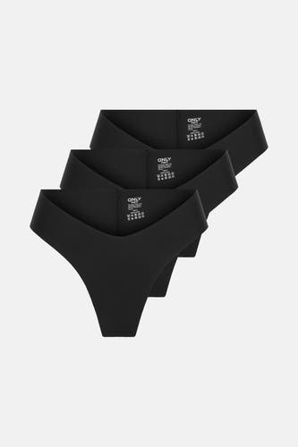 Sous-vêtement noir ONLY, présenté en pile de trois pièces sur un fond blanc.