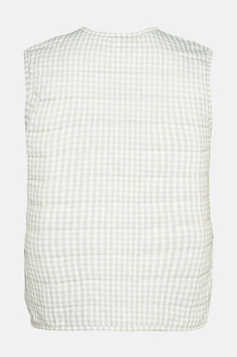 Manteau sans manches vert d'ONLY, avec un motif de carreaux et des détails brodés.