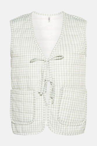 Manteau sans manches ONLY®, avec un motif à carreaux vert et blanc et des poches à l'avant.