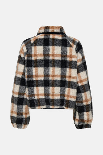 Manteau court multicolore d'ONLY, avec un motif de lunettes et une douce texture en laine.