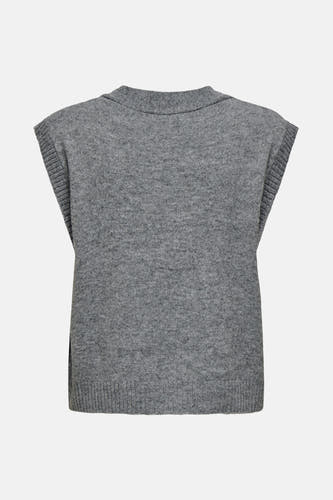 T-shirt gris JDY avec finition côtelée aux manches et texture tricot délicate.