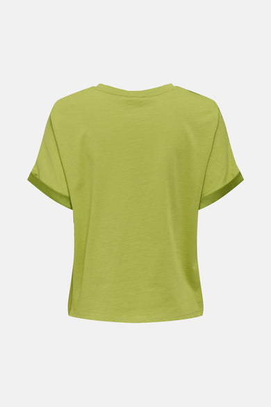 Groen T-shirt met korte mouwen van JDY, met omslagdetail aan de mouwen en een effen ontwerp.
