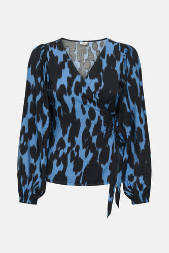 Blouse bleue à longues manches de JDY, avec imprimé noir et détail de col.