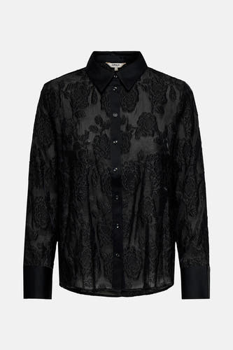 Chemise noire à manches longues de ONLY, avec un motif de fleurs et des détails en soie.