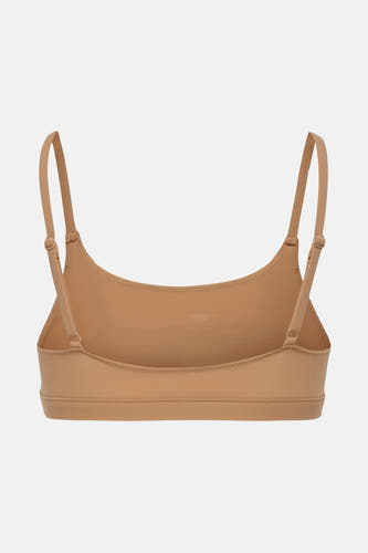 Beige beha van ONLY, met verstelbare bandjes, gezien van de achterkant.
