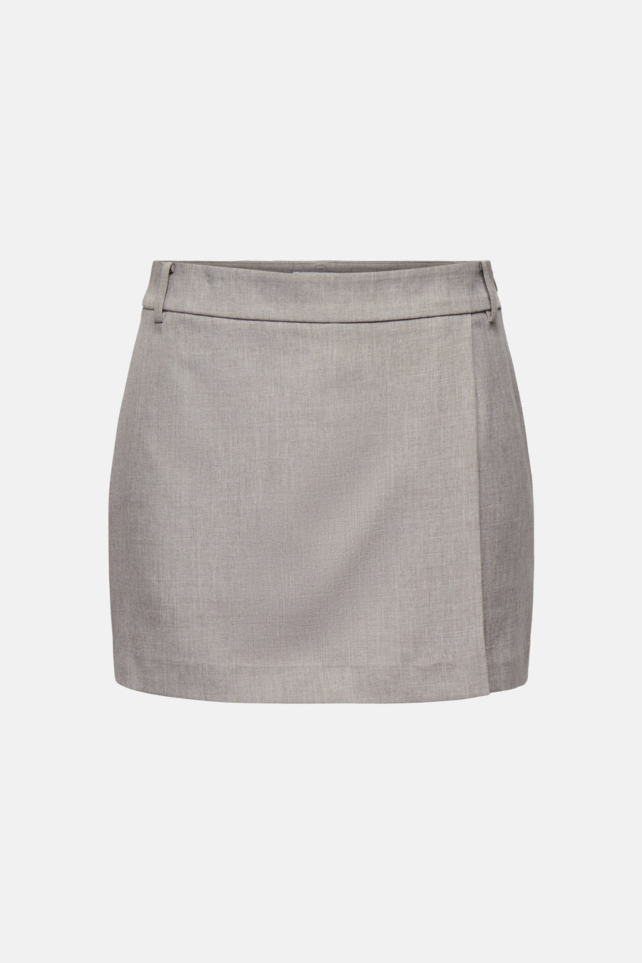 Jupe beige chinée ONLY® avec effet portefeuille et ceinture fine, posée à plat.