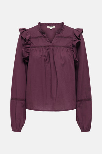 ONLEDDA LIFE LS FRILL V-NECK TOP WVN