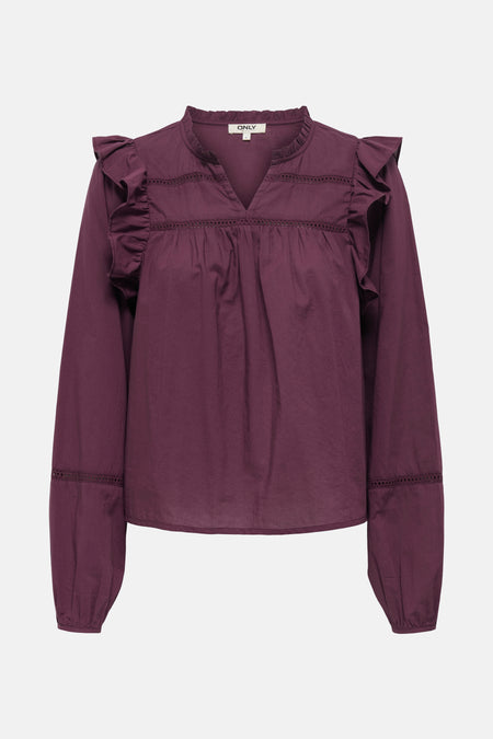 ONLEDDA LIFE LS FRILL V-NECK TOP WVN