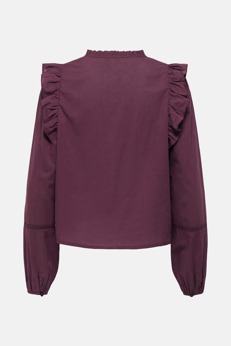 ONLEDDA LIFE LS FRILL V-NECK TOP WVN