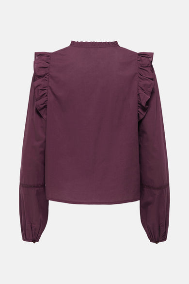 Blouse Bordeaux avec longues manches de ONLY, avec des fronces sur les épaules et des poignets perforés.
