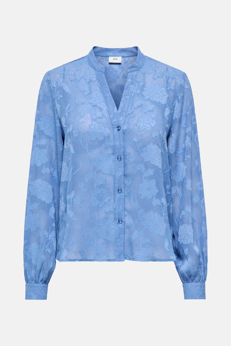 Blau,, longs manches T JD JDYY un un motif motif r ré et et et boutonnière.