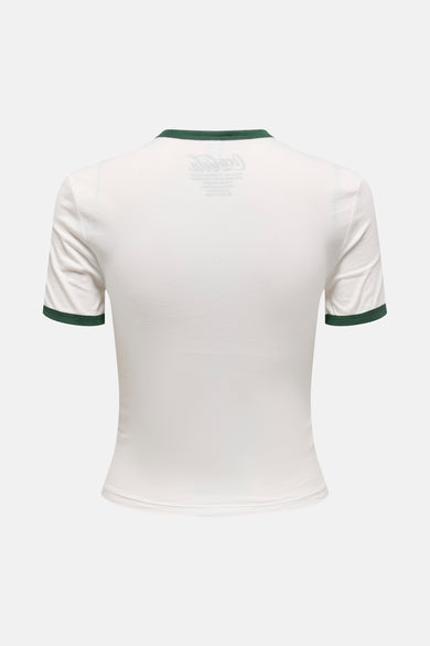 Wit T-shirt met korte mouwen van ONLY, met groene bies aan de hals en mouwen.