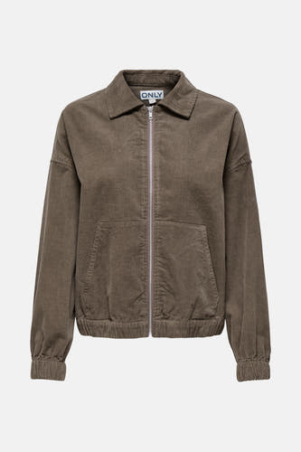 Manteau court brun d'ONLY avec fermeture éclair et poches, fabriqué en corduroy.