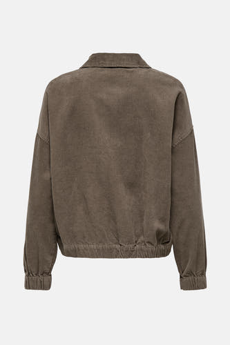 Manteau court brun d'ONLY®, avec une texture corduroy et un col classique, vu de derrière.