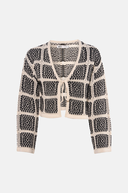 Gilet multicolore de ONLY, avec motif à carreaux tricoté et fermeture boutonnée sur le devant.