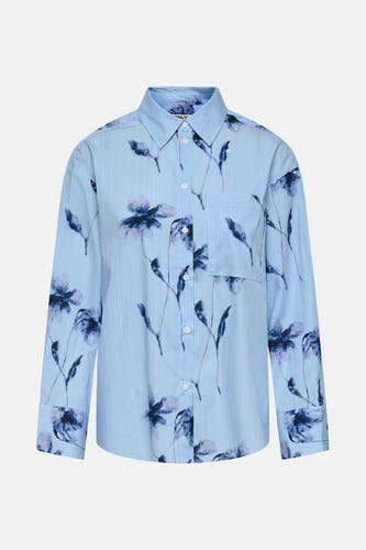 Chemise bleue à manches longues de ONLY, avec rayures et imprimé fleuri.