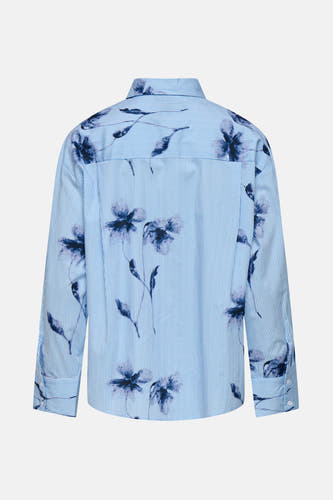 Blauw overhemd met lange mouwen van ONLY, met gestreepte en bloemenprint.
