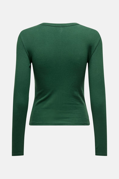 T-shirt vert avec manches longues de ONLY, doté d'une fine structure en côtes.