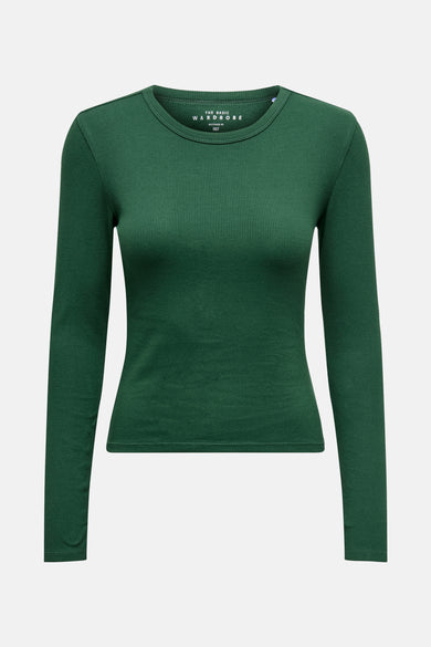 T-shirt vert avec manches longues de ONLY, doté d'une fine structure en côtes.