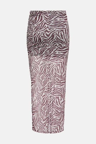 Zebraprint maxi rok met ruches, bruin en wit.