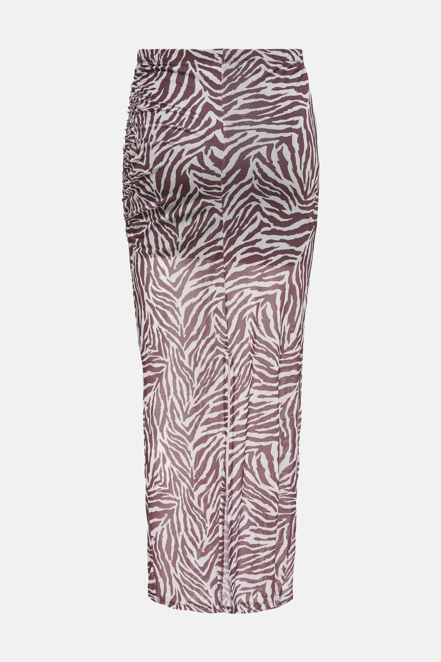 Zebraprint maxi rok met ruches, bruin en wit.