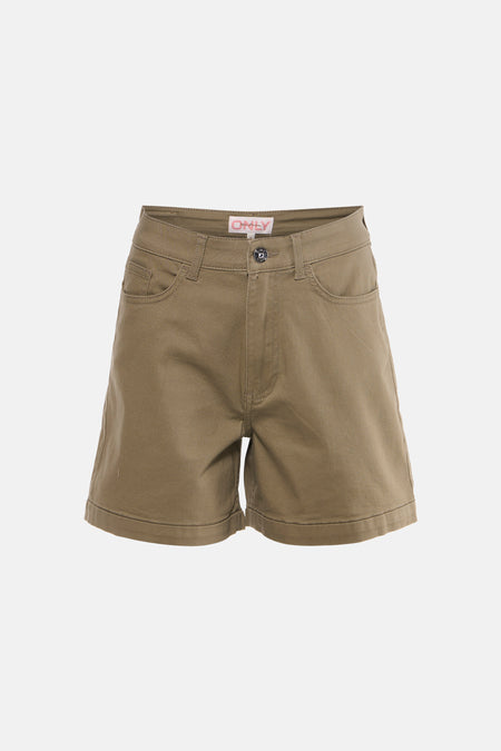 Beige korte broek van ONLY® met opgerolde pijpen en voorzakken, front view