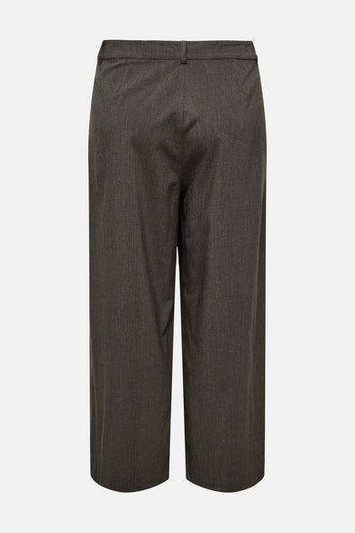Pantalon de costume brun d'ONLY, avec un motif de carreaux subtil et une coupe large, vu de derrière.