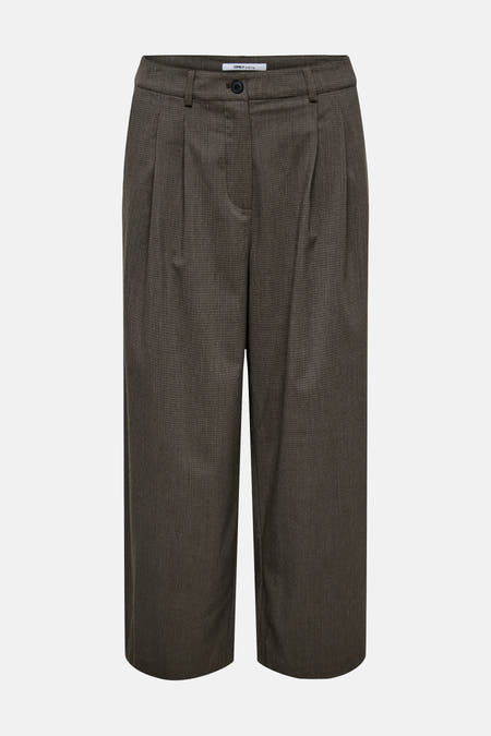 Pantalon de costume brun d'ONLY, avec des pinces larges et des plis à l'avant.