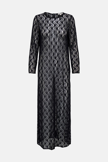 Robe noire à longues manches de ONLY, avec un délicat motif floral en dentelle sur une base.