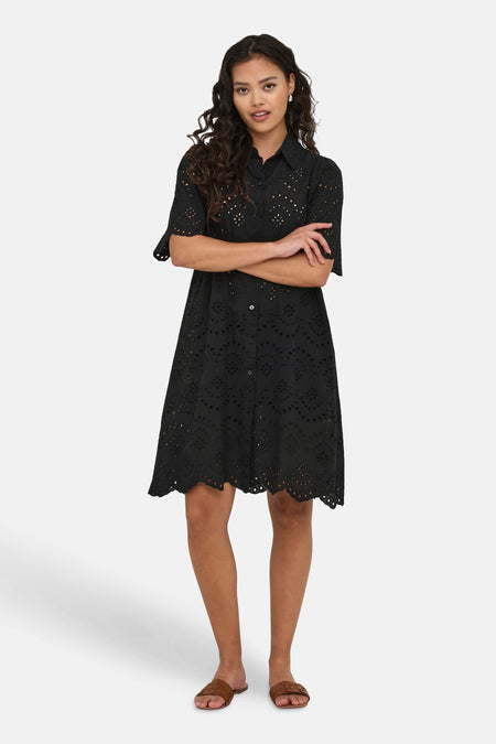 Robe noire à manches courtes de ONLY, avec détails brodés et col classique