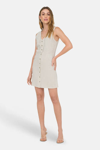 Robe sans manches écru de ONLY® avec texture aspect lin et fermeture à boutons sur le devant.