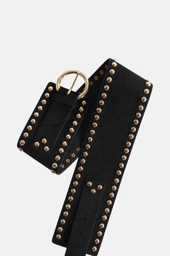 Ceinture noire ONLY, avec des strass dorés et une boucle dorée.