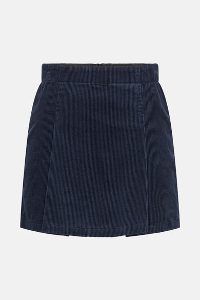 Jupe en corduroy bleu d'ONLY, avec une texture lisse et une courte longueur.