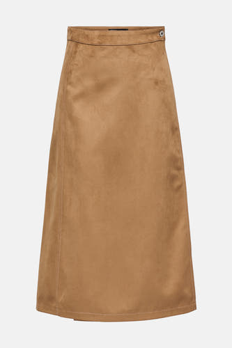 Jupe longue brune de ONLY, avec des broderies sur les côtés et une texture douce en similire au cuir suédé.