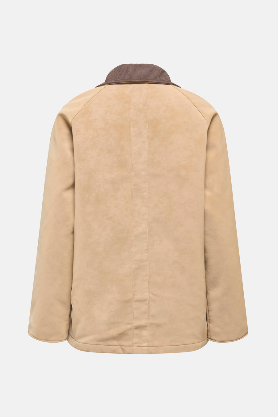 Manteau court beige de ONLY® avec col et dos en côtes brunes.