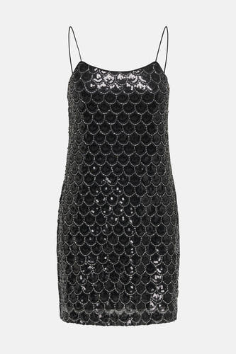 Robe sans manches ONLY de couleur noire, avec des paillettes dans un motif ondulé.