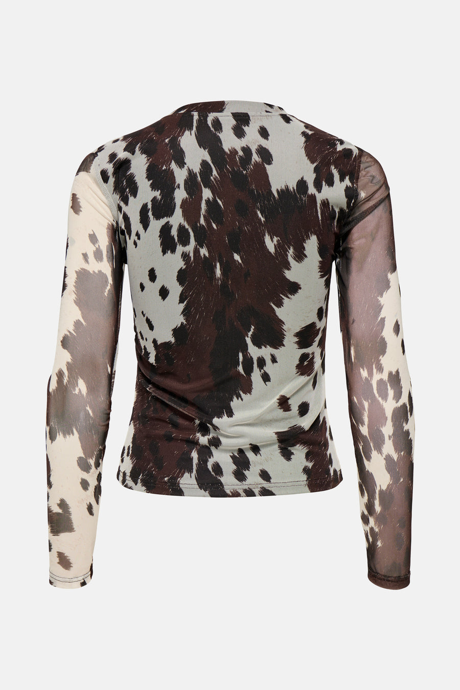 T-shirt brun à manches longues de ONLY, avec un motif de vache frappant et des détails en mesh.