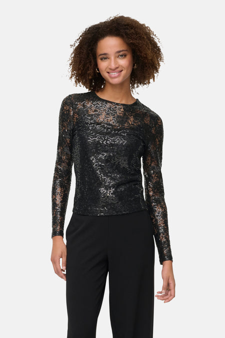 ONLINNIA LS LACE SEQUIN TOP WVN
