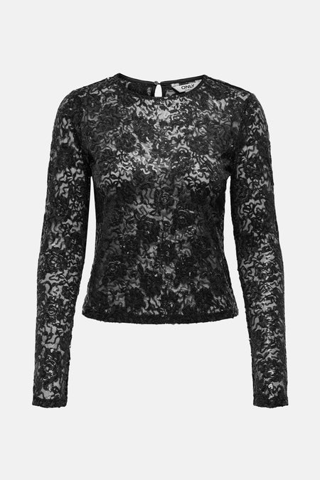 ONLINNIA LS LACE SEQUIN TOP WVN