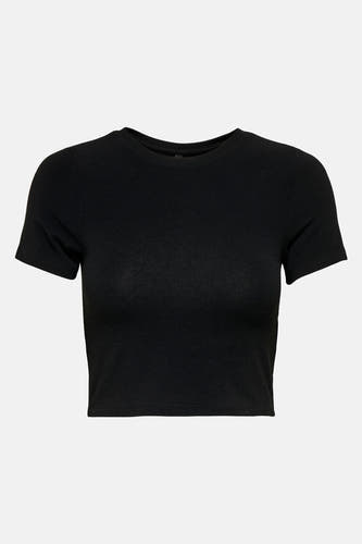 T-shirt noir à manches courtes de ONLY, avec une subtile texture côtelée.