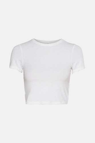 T-shirt blanc à manches courtes de ONLY®, modèle cropped d'une couleur unie et d'une texture rayée subtile.