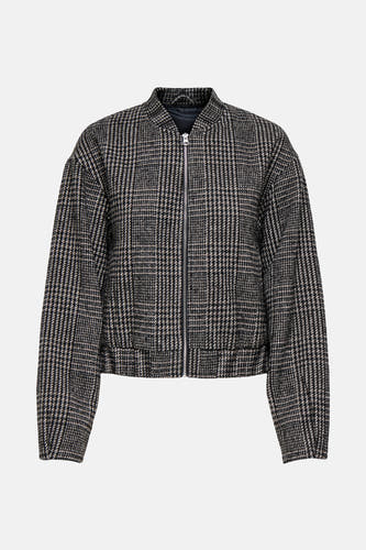 Manteau court brun de JDY avec un motif à carreaux et une ceinture élastique.