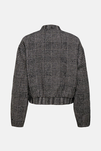 Bruine korte jas van JDY met een ruitpatroon en een elastische tailleband.