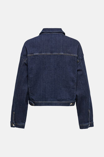 Veste en jeans bleu marine d'ONLY, dos, avec des détails denim classiques.